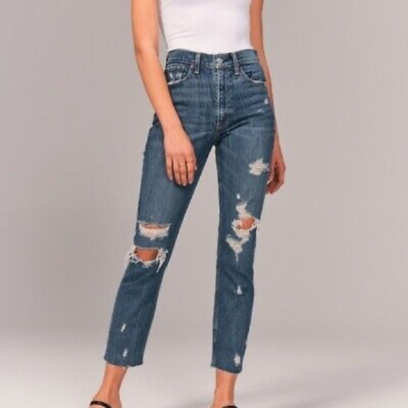 Abercrombie & Fitch Denim - Abercrombie Distressed Curve Love High Rise Mom Jeans- Size 27